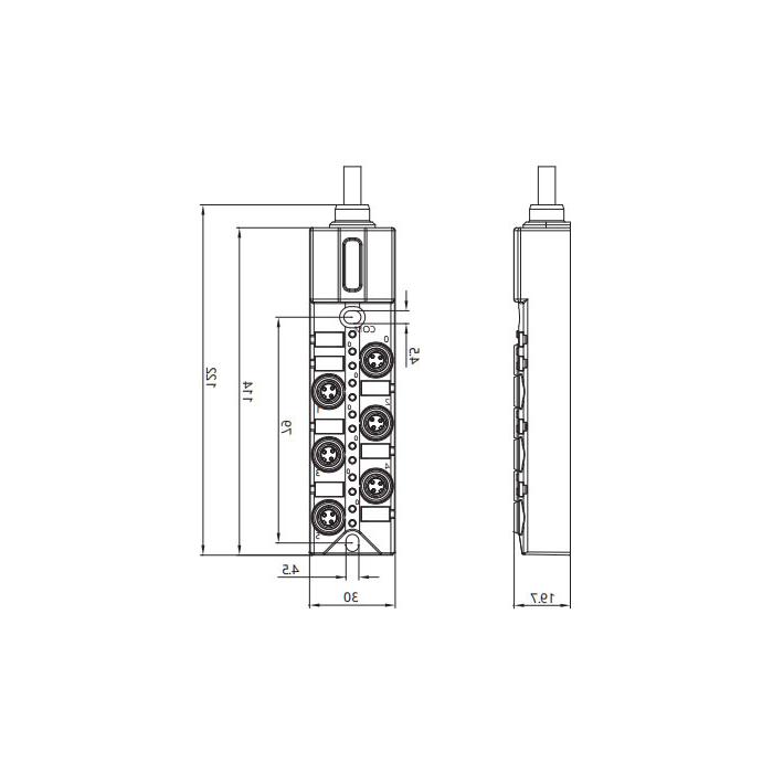 M8接线盒-单通道- NPN型 - 6端口-一体化-带LED - PUR软电缆-黑色护套- 23N601-XXX