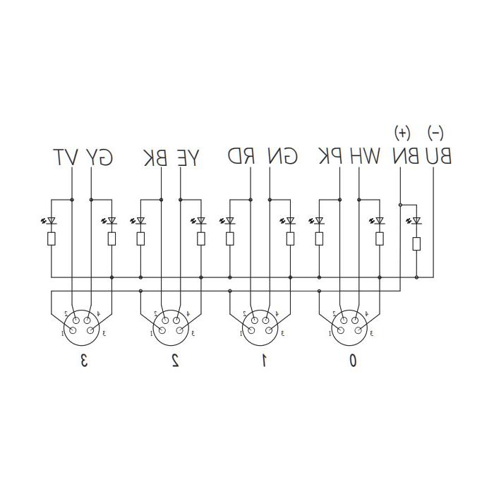 M8接线盒，双通道，PNP型， 4端口，一体化，带LED， PUR软电缆，黑色护套，23P441-XXX